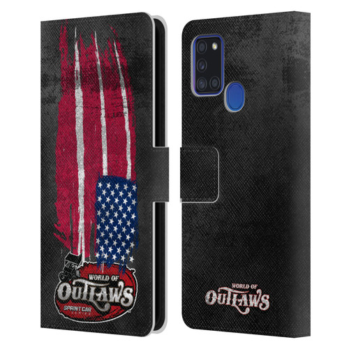 World of Outlaws Western Graphics US Flag Distressed Leather Book Wallet Case Cover For Samsung Galaxy A21s (2020)