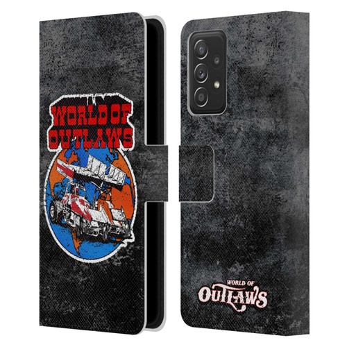 World of Outlaws Western Graphics Distressed Sprint Car Logo Leather Book Wallet Case Cover For Samsung Galaxy A53 5G (2022)