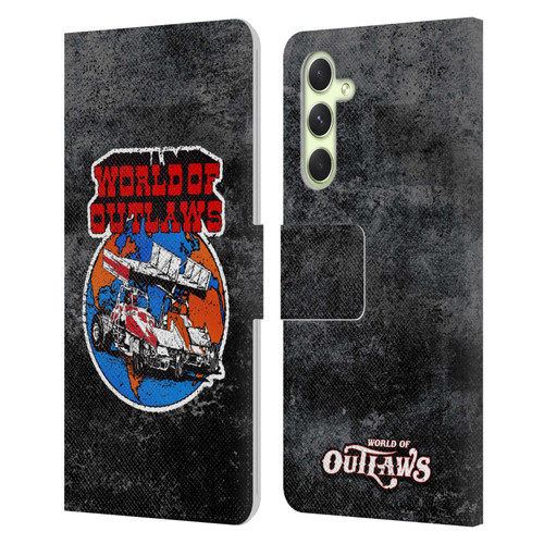 World of Outlaws Western Graphics Distressed Sprint Car Logo Leather Book Wallet Case Cover For Samsung Galaxy A54 5G