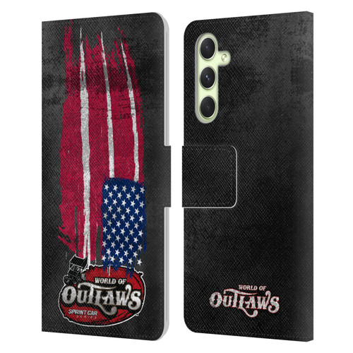 World of Outlaws Western Graphics US Flag Distressed Leather Book Wallet Case Cover For Samsung Galaxy A54 5G