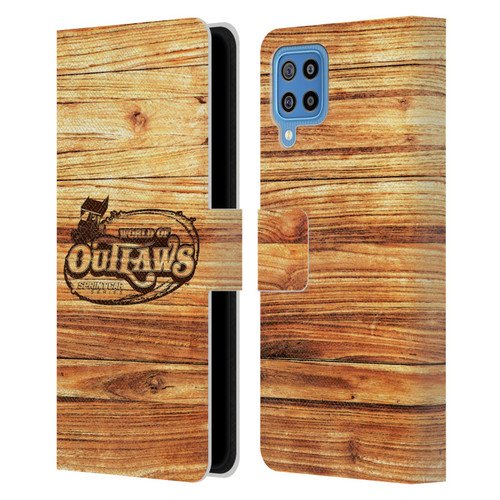 World of Outlaws Western Graphics Wood Logo Leather Book Wallet Case Cover For Samsung Galaxy F22 (2021)