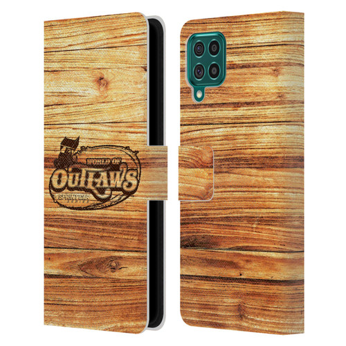 World of Outlaws Western Graphics Wood Logo Leather Book Wallet Case Cover For Samsung Galaxy F62 (2021)