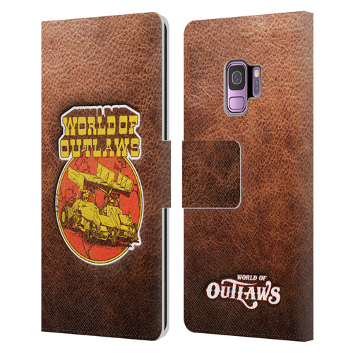 World of Outlaws Western Graphics Sprint Car Leather Print Leather Book Wallet Case Cover For Samsung Galaxy S9