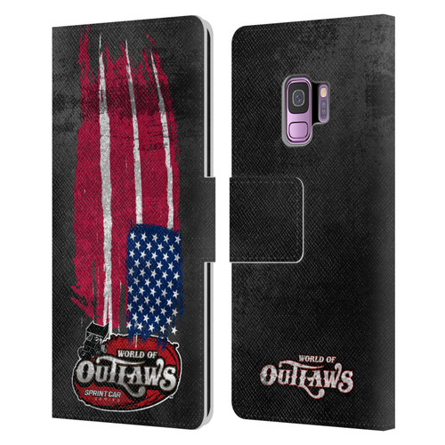 World of Outlaws Western Graphics US Flag Distressed Leather Book Wallet Case Cover For Samsung Galaxy S9