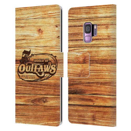 World of Outlaws Western Graphics Wood Logo Leather Book Wallet Case Cover For Samsung Galaxy S9
