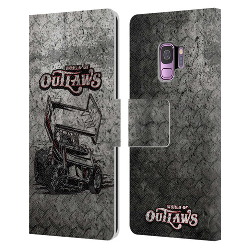 World of Outlaws Western Graphics Sprint Car Leather Book Wallet Case Cover For Samsung Galaxy S9