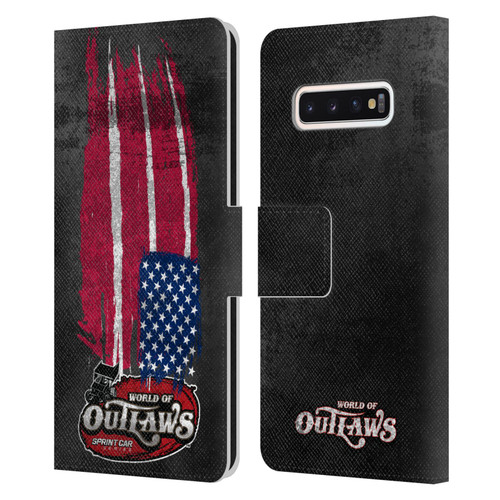 World of Outlaws Western Graphics US Flag Distressed Leather Book Wallet Case Cover For Samsung Galaxy S10