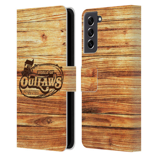 World of Outlaws Western Graphics Wood Logo Leather Book Wallet Case Cover For Samsung Galaxy S21 FE 5G