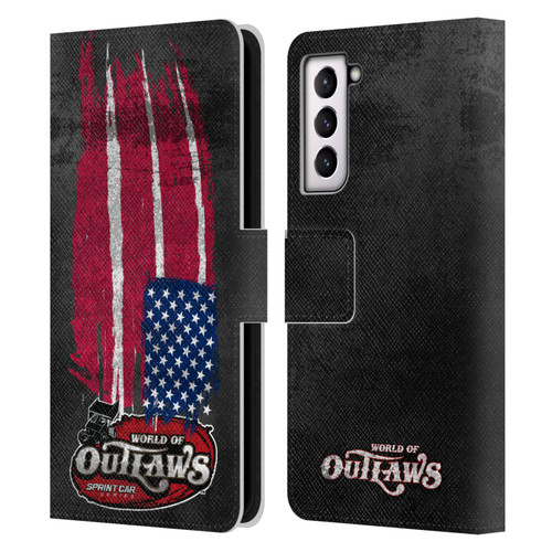 World of Outlaws Western Graphics US Flag Distressed Leather Book Wallet Case Cover For Samsung Galaxy S21 5G