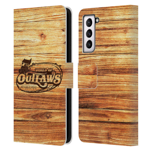 World of Outlaws Western Graphics Wood Logo Leather Book Wallet Case Cover For Samsung Galaxy S21 5G