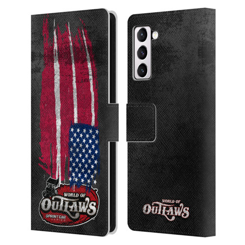 World of Outlaws Western Graphics US Flag Distressed Leather Book Wallet Case Cover For Samsung Galaxy S21+ 5G