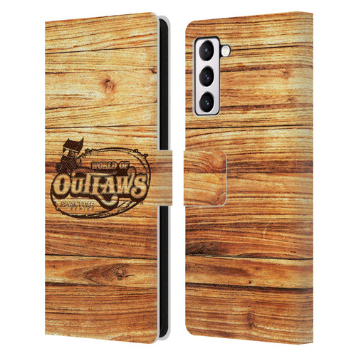 World of Outlaws Western Graphics Wood Logo Leather Book Wallet Case Cover For Samsung Galaxy S21+ 5G