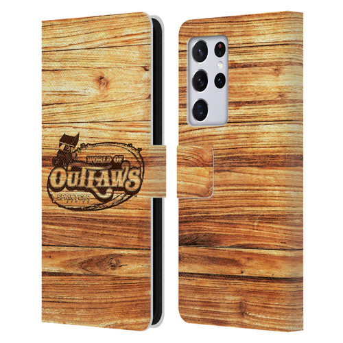 World of Outlaws Western Graphics Wood Logo Leather Book Wallet Case Cover For Samsung Galaxy S21 Ultra 5G