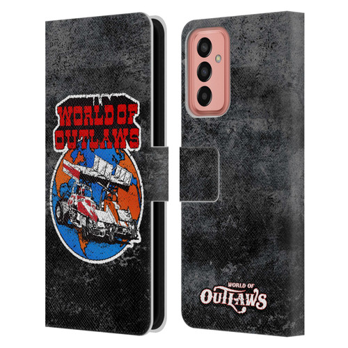 World of Outlaws Western Graphics Distressed Sprint Car Logo Leather Book Wallet Case Cover For Samsung Galaxy M13 (2022)