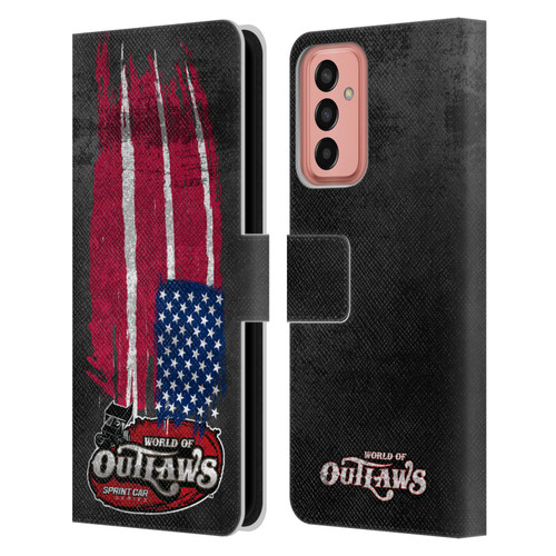 World of Outlaws Western Graphics US Flag Distressed Leather Book Wallet Case Cover For Samsung Galaxy M13 (2022)