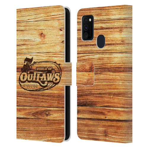 World of Outlaws Western Graphics Wood Logo Leather Book Wallet Case Cover For Samsung Galaxy M30s (2019)/M21 (2020)