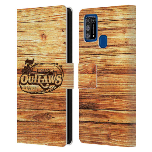 World of Outlaws Western Graphics Wood Logo Leather Book Wallet Case Cover For Samsung Galaxy M31 (2020)