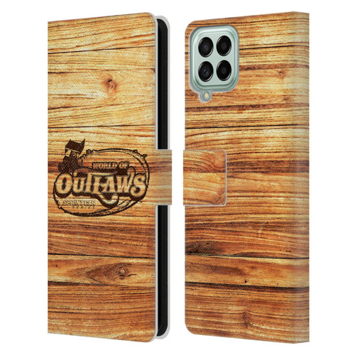 World of Outlaws Western Graphics Wood Logo Leather Book Wallet Case Cover For Samsung Galaxy M53 (2022)