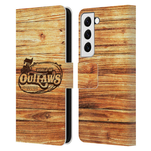 World of Outlaws Western Graphics Wood Logo Leather Book Wallet Case Cover For Samsung Galaxy S22 5G