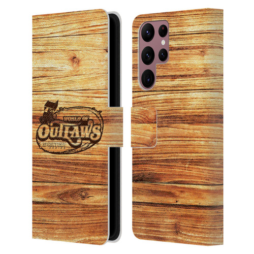 World of Outlaws Western Graphics Wood Logo Leather Book Wallet Case Cover For Samsung Galaxy S22 Ultra 5G
