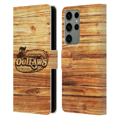 World of Outlaws Western Graphics Wood Logo Leather Book Wallet Case Cover For Samsung Galaxy S23 Ultra 5G