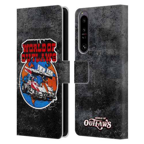 World of Outlaws Western Graphics Distressed Sprint Car Logo Leather Book Wallet Case Cover For Sony Xperia 1 IV