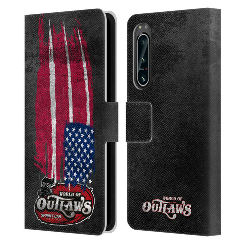 World of Outlaws Western Graphics US Flag Distressed Leather Book Wallet Case Cover For Sony Xperia 5 IV