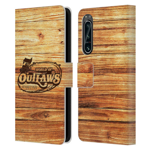 World of Outlaws Western Graphics Wood Logo Leather Book Wallet Case Cover For Sony Xperia 5 IV