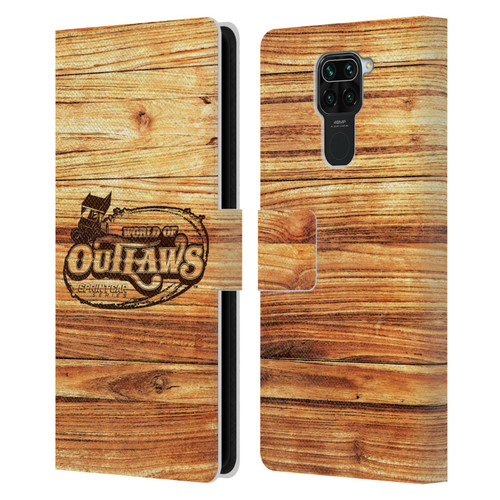 World of Outlaws Western Graphics Wood Logo Leather Book Wallet Case Cover For Xiaomi Redmi Note 9 / Redmi 10X 4G