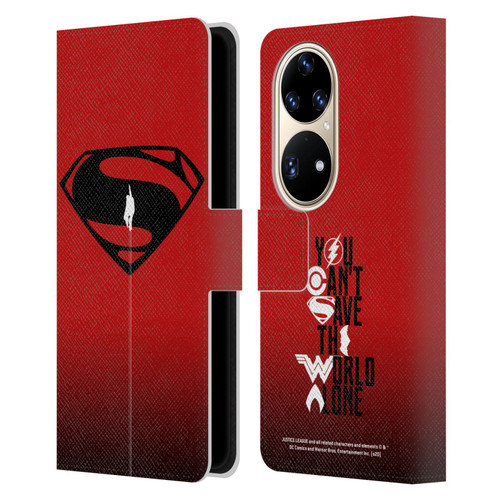 Justice League Movie Superman Logo Art Red And Black Flight Leather Book Wallet Case Cover For Huawei P50 Pro