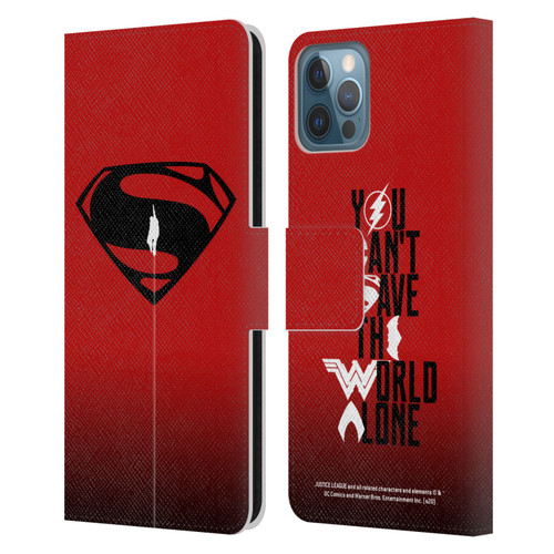 Justice League Movie Superman Logo Art Red And Black Flight Leather Book Wallet Case Cover For Apple iPhone 12 / iPhone 12 Pro