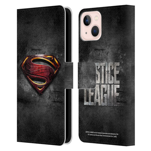 Justice League Movie Superman Logo Art Man Of Steel Leather Book Wallet Case Cover For Apple iPhone 13