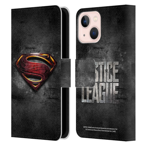 Justice League Movie Superman Logo Art Man Of Steel Leather Book Wallet Case Cover For Apple iPhone 13 Mini