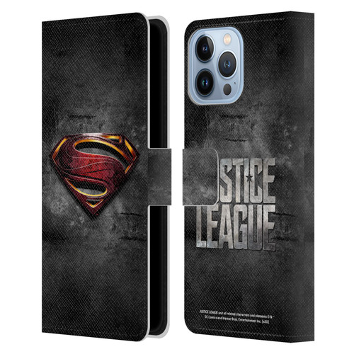 Justice League Movie Superman Logo Art Man Of Steel Leather Book Wallet Case Cover For Apple iPhone 13 Pro Max