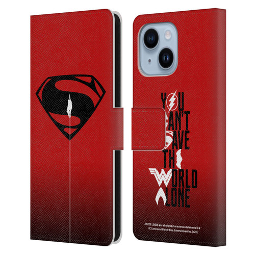 Justice League Movie Superman Logo Art Red And Black Flight Leather Book Wallet Case Cover For Apple iPhone 14 Plus