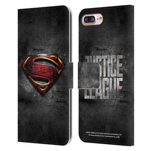 Justice League Movie Superman Logo Art Man Of Steel Leather Book Wallet Case Cover For Apple iPhone 7 Plus / iPhone 8 Plus