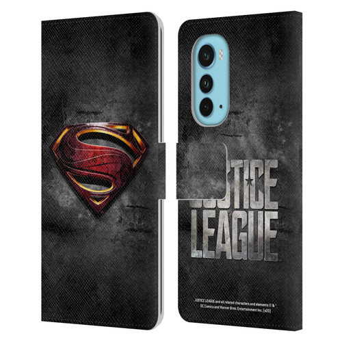 Justice League Movie Superman Logo Art Man Of Steel Leather Book Wallet Case Cover For Motorola Edge (2022)