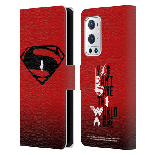 Justice League Movie Superman Logo Art Red And Black Flight Leather Book Wallet Case Cover For OnePlus 9 Pro