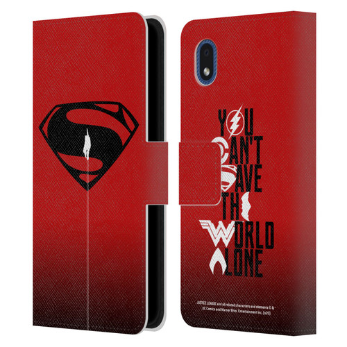 Justice League Movie Superman Logo Art Red And Black Flight Leather Book Wallet Case Cover For Samsung Galaxy A01 Core (2020)