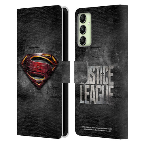Justice League Movie Superman Logo Art Man Of Steel Leather Book Wallet Case Cover For Samsung Galaxy A14 / 5G
