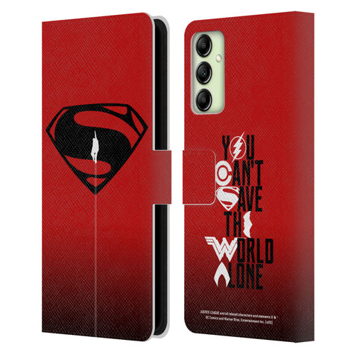 Justice League Movie Superman Logo Art Red And Black Flight Leather Book Wallet Case Cover For Samsung Galaxy A14 / 5G