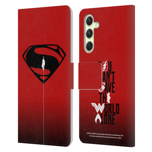 Justice League Movie Superman Logo Art Red And Black Flight Leather Book Wallet Case Cover For Samsung Galaxy A54 5G