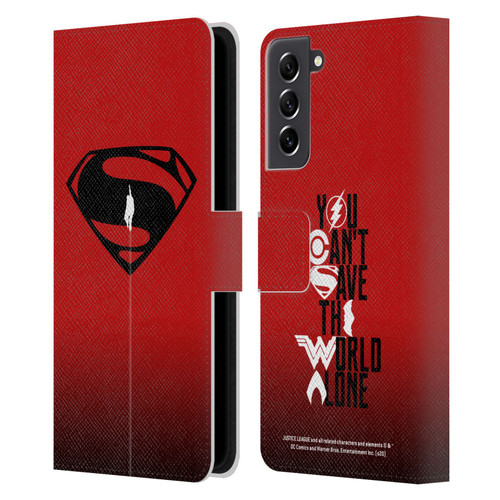 Justice League Movie Superman Logo Art Red And Black Flight Leather Book Wallet Case Cover For Samsung Galaxy S21 FE 5G
