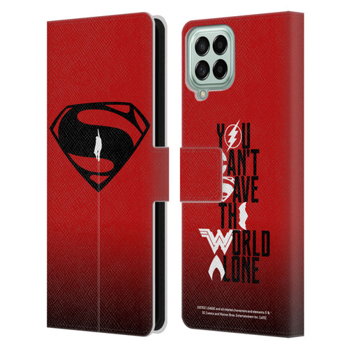 Justice League Movie Superman Logo Art Red And Black Flight Leather Book Wallet Case Cover For Samsung Galaxy M33 (2022)