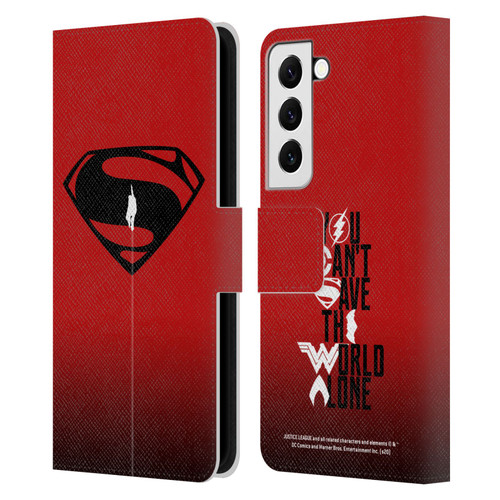 Justice League Movie Superman Logo Art Red And Black Flight Leather Book Wallet Case Cover For Samsung Galaxy S22 5G