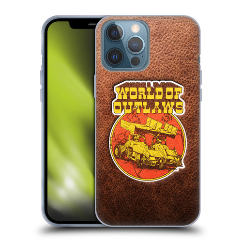 World of Outlaws Western Graphics Sprint Car Leather Print Soft Gel Case for Apple iPhone 13 Pro Max