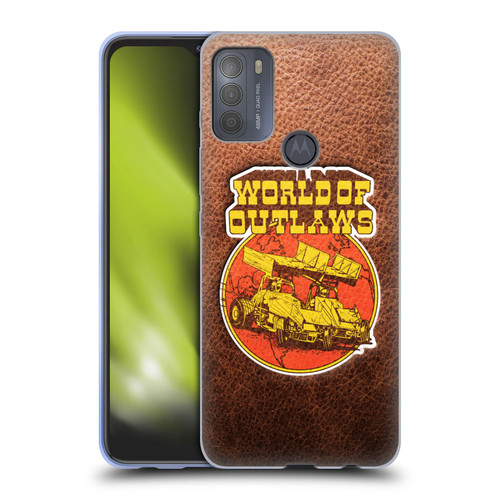 World of Outlaws Western Graphics Sprint Car Leather Print Soft Gel Case for Motorola Moto G50