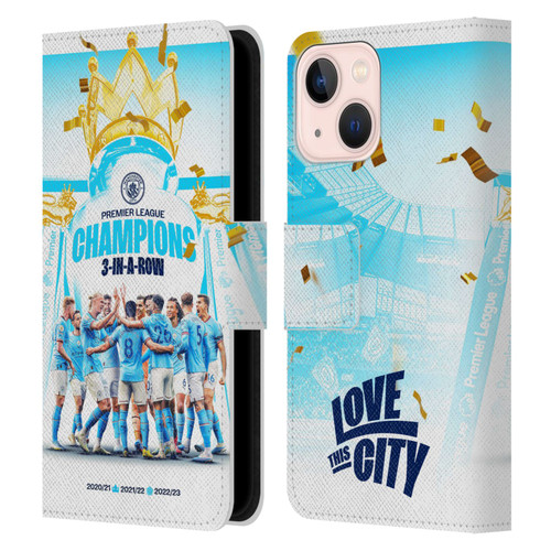 Manchester City Man City FC 2023 Champions Team Poster Leather Book Wallet Case Cover For Apple iPhone 13 Mini