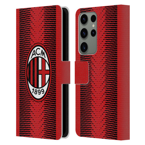 AC Milan 2023/24 Crest Kit Home Leather Book Wallet Case Cover For Samsung Galaxy S23 Ultra 5G