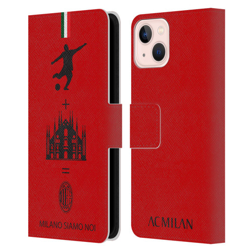 AC Milan Crest Patterns Red Leather Book Wallet Case Cover For Apple iPhone 13